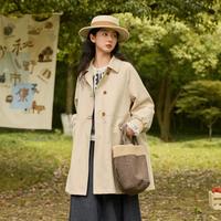 限尺码：紫涵 中长款翻领风衣日系简约休闲通勤单排扣外套