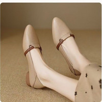 慕芹茹 法式复古真软皮粗跟单鞋