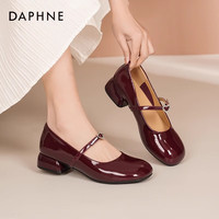 达芙妮 玛丽珍鞋女2026新款浅口单鞋配裙子法式小皮鞋女复古气质女鞋JL 酒红色  35