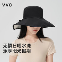 VVC 女士双面防晒帽 大帽檐户外防紫外线遮阳帽 眼眸黑+黑条纹