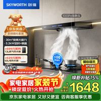 创维 油烟机燃气灶套装 30大吸力变频欧式顶吸烟灶套餐 自清洗挥手体感触控Y033+Z211B天然气