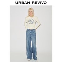  URBAN REVIVO 花边刺绣 女士牛仔长裤