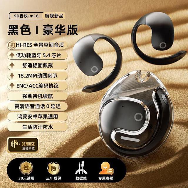 萨勒芬妮 蓝牙耳机 超长续航降噪耳夹式  幻夜黑