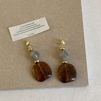 半日逅屿 高级感几何方形咖色树脂耳坠女复古轻奢时尚潮流通勤百搭 咖色耳环