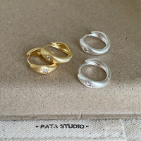 半日逅屿 几何磨砂锆石星芒圆形耳扣女轻奢高级感个性独特时尚潮流 金色耳环