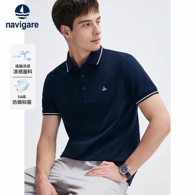 navigare 意大利小帆船夏季黑色Polo衫男短袖翻领t恤（多配色可选）