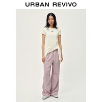 URBAN REVIVO 撞色小熊图案 女士T恤 米黄 L