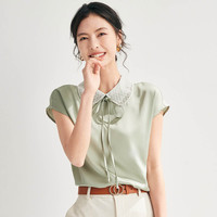 PALUOPO/帕罗 蕾丝设计 女士短袖T恤 豆绿色 XL (170/92A)