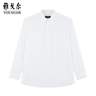  YOUNGOR/雅戈尔 全棉成衣水洗 男士长袖衬衫 双口袋 白色 L