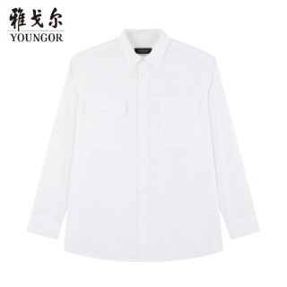  YOUNGOR/雅戈尔 全棉成衣水洗 男士长袖衬衫 双口袋 白色 L