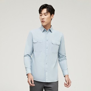  YOUNGOR/雅戈尔 全棉成衣水洗 男士长袖衬衫 双口袋 绿色 M