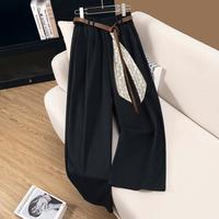 她池 女士时髦高腰捏褶宽松显瘦长款阔腿裤