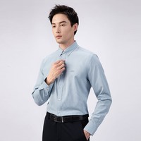 德鲨 商务衬衣男青年春季新款格子休闲上衣服男装