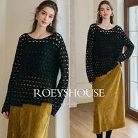Roey s house 罗衣魔衣春装轻奢镂空毛衣女宽松针织衫