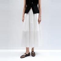 H'S 高支高密全棉半身裙女夏A字伞裙抽绳松紧腰通勤花苞腰裙