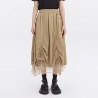 INITIAL 春夏工装网纱可调节抽褶花苞半身裙女