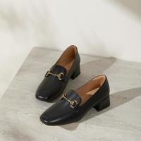 他她 女鞋春秋时尚单鞋舒适百搭纯色方跟乐福鞋