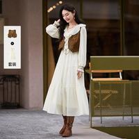 X.YING 秋装波西米亚马甲连衣裙两件套装女美拉德穿搭一整套