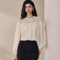 Roey s house 罗衣魔衣2026春装高级感蕾丝拼接衬衫女优雅圆领缎面长袖上衣