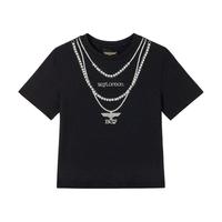  BOY LONDON/伦敦男孩 仿珍珠链条印花 女士T恤 黑色 M