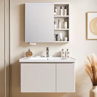 国家补贴：四季沐歌 镜界R7 不锈钢蜂窝铝浴室柜 主柜+镜柜+陶盆 80cm 赠角阀*2+龙头*1