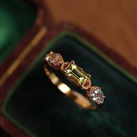 洛梵欣饰 LOFANXIN 洛梵欣饰 春日田野复古仿橄榄石托帕石镀金水晶开口戒指 田野戒指