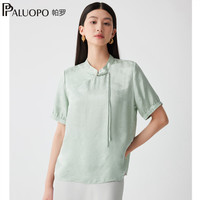 PALUOPO/帕罗 新中式国风盘扣印花 女士短袖T恤