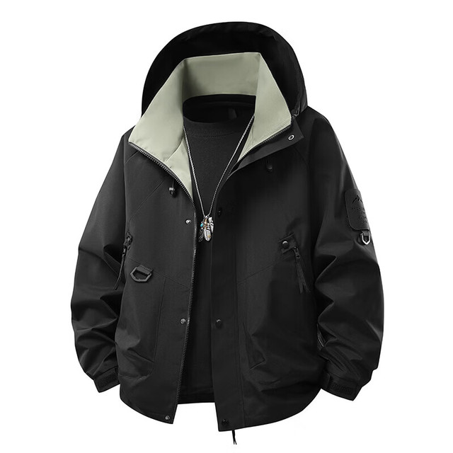 花花公子 休闲夹克男户外工装外套男情侣户外骑行冲锋衣