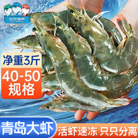三只海豚 国产青岛大虾 白虾40/50规格 净重3斤 活虾速冻生鲜虾类 海鲜盒装