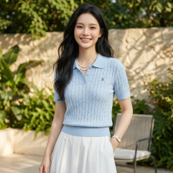 保烨 100%羊毛 女士羊毛衫 蓝色 2637 M 体重（80-100斤）