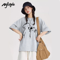 MJ STYLE 纯棉宽松短袖T恤女2026春夏新款显瘦卡通猫狗慵懒风休闲百搭上衣
