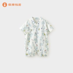 微狮牧尼 宝宝短袖连体衣夏季薄款透气婴儿衣服纱布夏装