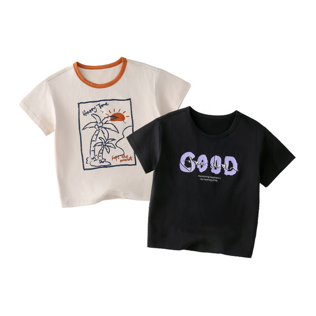 棉花堂 100%棉儿童T恤2件装纯棉短袖