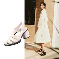 ecco 罗马凉鞋女鞋 粗高跟凉鞋 雕塑奢华222723