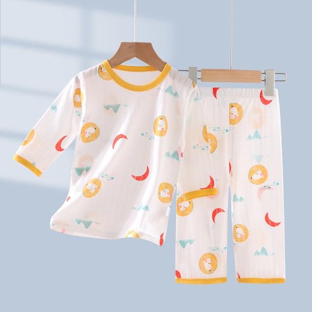 木木屋 儿童睡衣纯棉男童女童7分袖家居服套装夏季薄款宝宝空调服