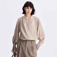 CHUMIAN 【重工天丝含羊毛】小众设计感木耳边收褶立领女衬衫