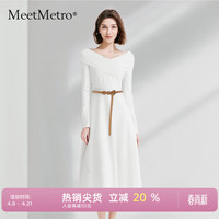 MeetMetro 玛依尔白色淑女风连衣裙女2026春季新款温婉甜美收腰裙 奶白