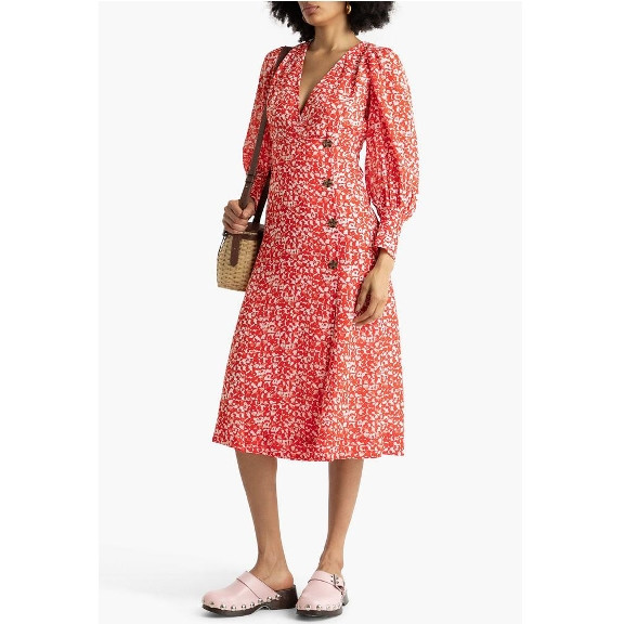 限新用户：GANNI 印花绉纱中长连衣裙 茶歇裙