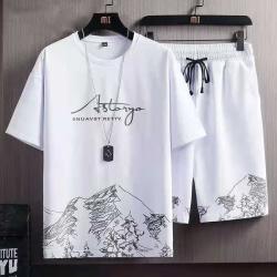 布卡澜琦 夏季休闲套装男士薄款速干 A款【雪山短裤套装】白色 M（建议75-95斤）