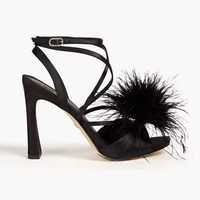 限尺码：Sam Edelman 羽毛饰边缎面 高跟凉鞋 38码