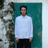 9FO7 【男女同款】精纺羊毛莱赛尔贝壳纽扣竖条纹衬衫 25AW-C001