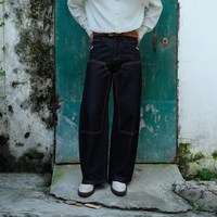 9FO7 【加软原牛】中腰微阔复古直筒钥匙刺绣牛仔裤