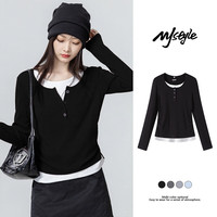 移动端、京东百亿补贴：MJ STYLE 假两件长袖T恤女2026年春秋新款内搭打底衫