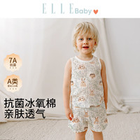 ELLE BABY 儿童背心套装冰氧棉吊带夏日清爽透气7A类抗菌透气无袖家居服装 碎花萌兔