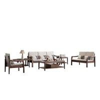 木几 H6308 实木沙发组合 单人 军绿色