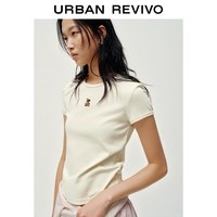 URBAN REVIVO 撞色小熊图案 女士T恤 米黄 S