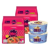 韩国三养MEP蒜香辣虾80g*5*2+弹谷奶油蘑菇碗面*2