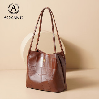 奥康 包包女包手提包新款复古托特包印花斜挎单肩包生日礼物高级感实用 艺术拼贴咖啡色-BG703175