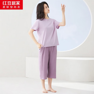 红豆居家 夏季全棉透气短袖家居服套装