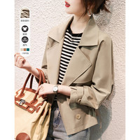 德玛纳 秋季西装领直筒长袖松紧绳褶裥外套女